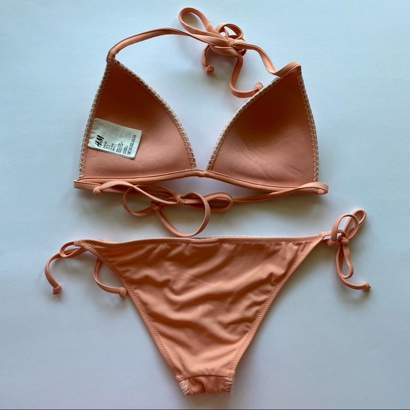Peach Crochet Trim Push Up Bikini Set - Picture 2 of 4